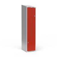 Garderobeskab 1x400mm med skråt tag,  2 delt Z-døre i rød med greb for hængelåse