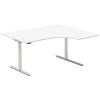 Office hæve-sænkebord 160x120cm i hvid med alugråt stel højrevendt