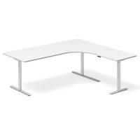 Office hæve-sænkebord højrevendt 200x180cm hvid med alugråt stel