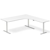 Office hæve-sænkebord højrevendt 200x200cm hvid med alugråt stel