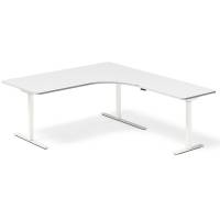 Office hæve-sænkebord højrevendt 180x200cm hvid med hvidt stel