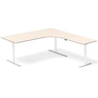 Office hæve-sænkebord højrevendt 200x200cm birk med hvidt stel