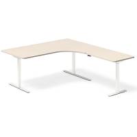 Office hæve-sænkebord højrevendt 180x200cm birk med hvidt stel