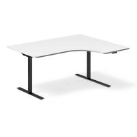 Office hæve-sænkebord 160x120cm i hvid med sort stel højrevendt