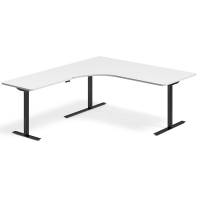 Office hæve-sænkebord venstrevendt 180x200cm hvid med sort stel