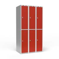 Garderobeskab 3-delt med greb til hængelås 3x300mm rød dør