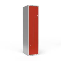 Garderobeskab 1x400mm med lige tag,  2 delt Z-døre i rød med greb for hængelåse