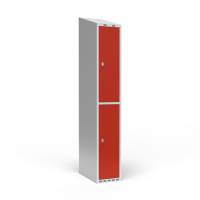 Garderobeskab 1x300mm med skråt tag, 2 røde døre med greb til hængelås