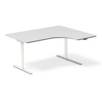 Office hæve-sænkebord 160x120cm i lys grå med hvidt stel højrevendt