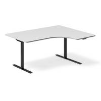 Office hæve-sænkebord 160x120cm i lys grå med sort stel højrevendt