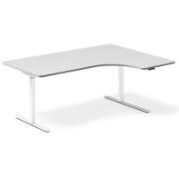 Office hæve-sænkebord højrevendt 180x120cm lysgrå med hvidt stel