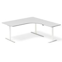 Office hæve-sænkebord højrevendt 180x180cm lysgrå med hvidt stel