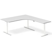 Office hæve-sænkebord højrevendt 180x200cm lysgrå med hvidt stel