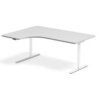 Office hæve-sænkebord venstrevendt 180x120cm lysgrå med hvidt stel