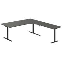 Office hæve-sænkebord 200x220cm i antracit med sort stel højrevendt