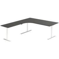 Office hæve-sænkebord 200x220cm i antracit med hvidt stel venstrevendt