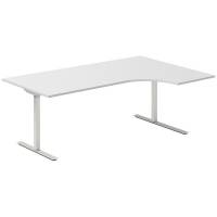 Office hæve-sænkebord 200x120cm i lys grå med alugråt stel højrevendt