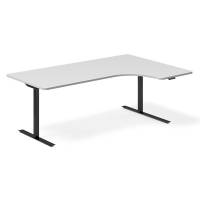 Office hæve-sænkebord højrevendt 200x120cm lysgrå med sort stel
