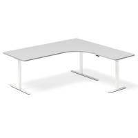 Office hæve-sænkebord højrevendt 200x180cm lysgrå med hvidt stel
