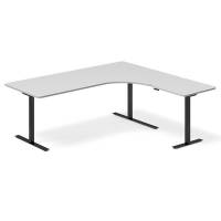 Office hæve-sænkebord højrevendt 200x180cm lysgrå med sort stel