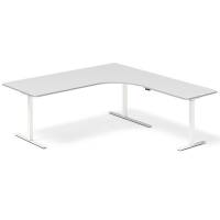 Office hæve-sænkebord højrevendt 200x200cm lysgrå med hvidt stel
