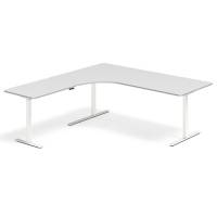 Office hæve-sænkebord venstrevendt 200x200cm lysgrå med hvidt stel