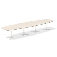 Office konferencebord bådformet 440x120cm birk med hvid stel