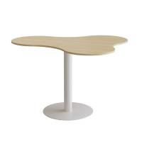 Cafebord amøbeformet 120x150cm højde 90cm birk laminat på hvidt stel