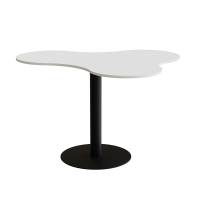 Cafebord amøbeformet 120x150cm højde 90cm hvid laminat på sort stel