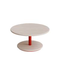 Cafébord Ø70cm, højde 35cm hvidpigmenteret ask på rødt stel