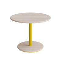 Cafébord Ø70cm, højde 57cm hvidpigmenteret ask på gult stel