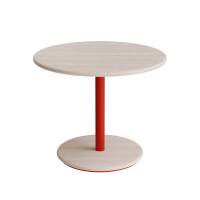Cafébord Ø70cm, højde 57cm hvidpigmenteret ask på rødt stel