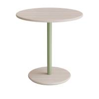 Cafébord Ø70cm, højde 72cm hvidpigmenteret ask på grønt stel