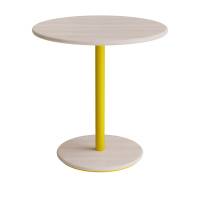 Cafébord Ø70cm, højde 72cm hvidpigmenteret ask på gult stel