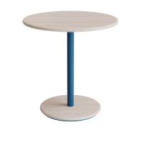 Cafébord Ø70cm, højde 72cm hvidpigmenteret ask på blåt stel