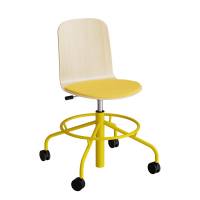 ADD elevbord på hjul hvidpigmenteret eg laminat med gult tekstil sæde og gult stel