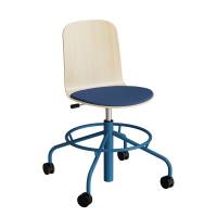 ADD elevstol på hjul hvidpigmenteret eg laminat med blåt tekstil sæde og blåt stel