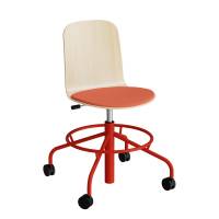 ADD elevstol på hjul hvidpigmenteret eg laminat med rødt tekstil sæde og rødt stel