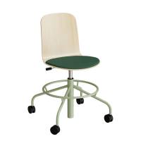 ADD elevstol på hjul hvidpigmenteret eg laminat med grønt tekstil sæde og grønt stel