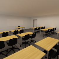 Komplet klassesæt model 1, 25 stole, 12 borde og 1 lærerbord