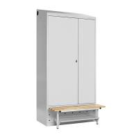 PRO Garderobeskab 1x1000mm med skråt tag, lys grå døre og greb til hængelås