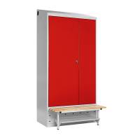 PRO Garderobeskab 1x1000mm med skråt tag, røde døre og greb til hængelås