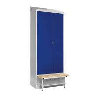PRO Garderobeskab 1x800mm med skråt tag, blå døre og greb til hængelås