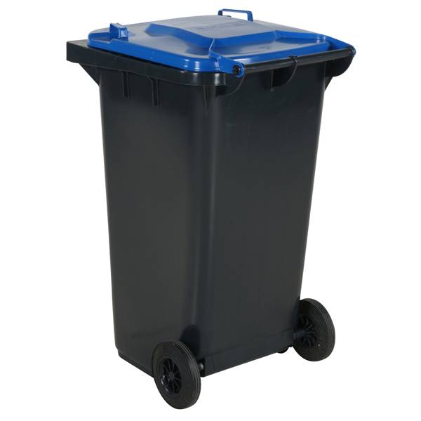 Affaldsbeholder HDPE 240 liter grå med blåt låg