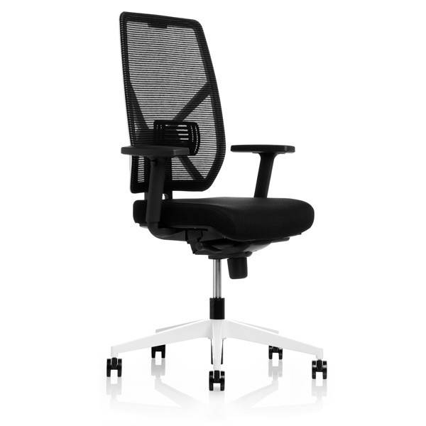 For_U kontorstol med sort netryg, armlæn og hvidt understel