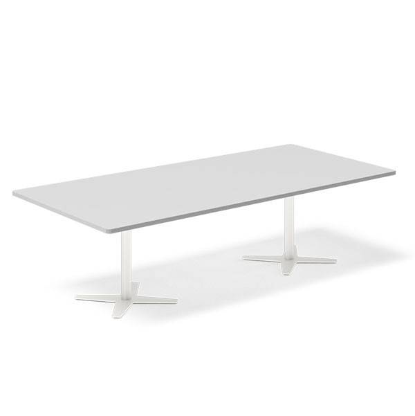 Office konferencebord rektangulært 260x120cm lysgrå med hvid stel