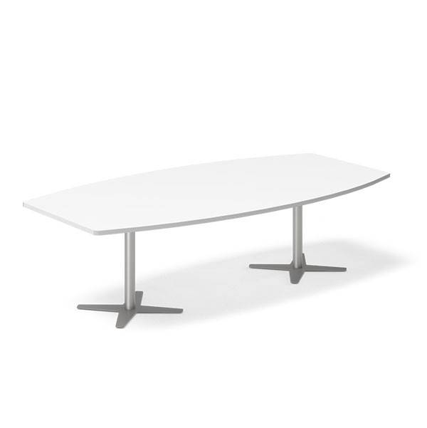 Office konferencebord bådformet 260x120cm hvid med alugråt stel