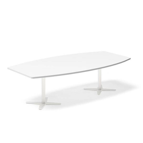 Office konferencebord bådformet 260x120cm hvid med hvidt stel