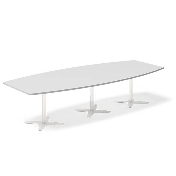 Office konferencebord bådformet 320x120cm Lysgrå med hvidt stel