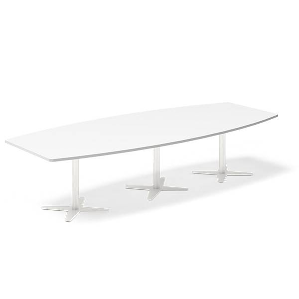Office konferencebord bådformet 320x120cm hvid med hvidt stel